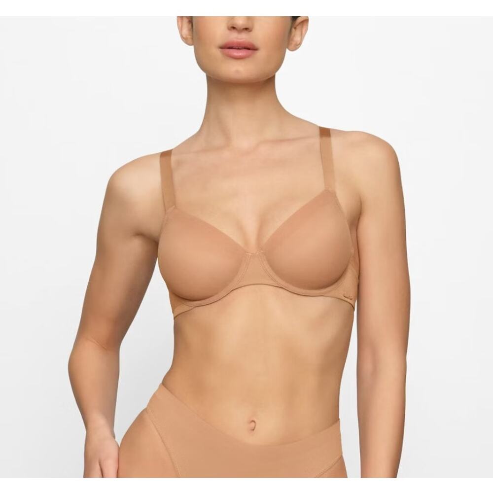 Skims Sheer Unlined Demi Bra 34dd Ochre Underwire… - image 1